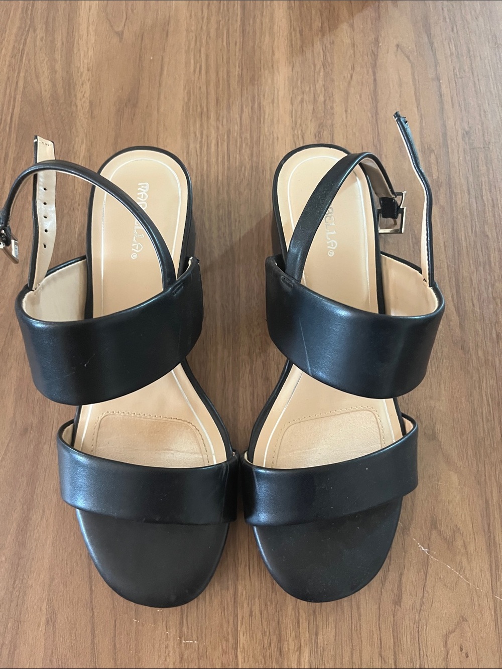 Marbella Black Double by-Band Block Heel Sandals